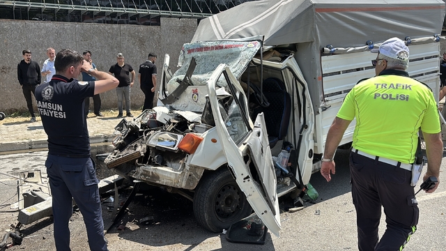 Samsun’da tırla çarpışan canlı hayvan yüklü kamyonetin sürücüsü yaralandı