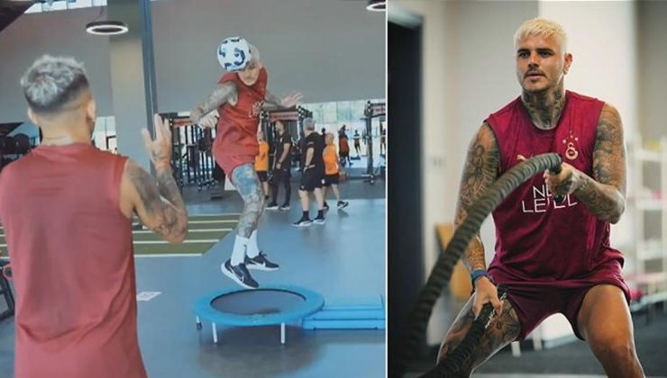 Galatasaray’da takımla çalışan Mauro Icardi’den gövde gösterisi