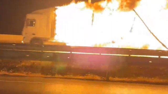 Samsun’da seyir halindeki TIR’da çıkan yangında alevler ağaçlara sıçradı (2)